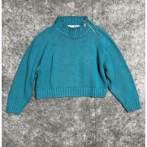 VINTAGE Newport News Cropped Chunky Sweater Women’s M Blue Ribbed Y2K